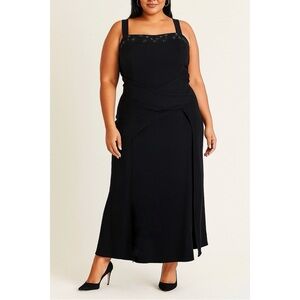 OBSESSIONS COUTURE Black Silk Wool Beaded Elegant Formal Evening Dress Gown 16